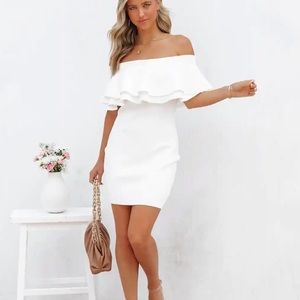 Perla Off Shoulder Knit Bodycon Dress - White